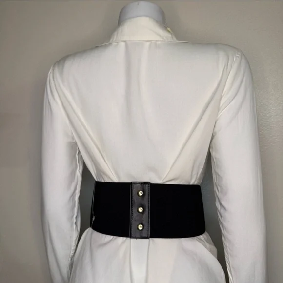 Black faux leather wide elastic waistband lace up corset belt - Picture 4 of 7